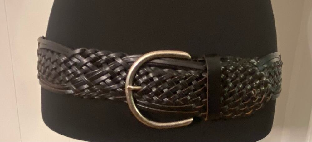 Black Braided Bonded Leather Woven Belt Silver D Ring Buckle Med Boho Festival